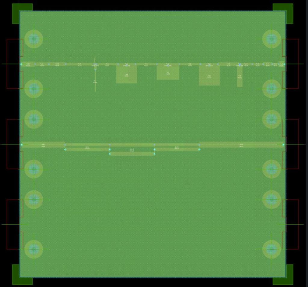 Coupled band-pass filter microstrip layout on RO4350B